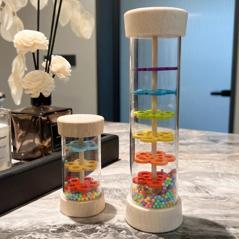 Montessori Rainbow Rain Stick Musical Rattle Sensory Toy for Kids Babies Colorful Hourglass Sound Pipe Gift for Early Learning