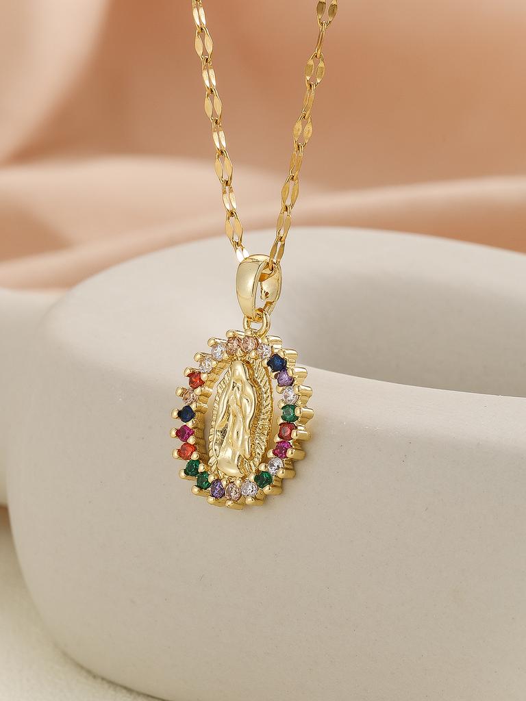 European and American Personalized Design with Micro Inlaid Zircon Santa Maria Series Necklaces In Colorful Religious Fashion