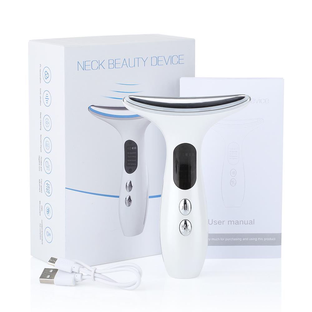 EMS Microcurrent Neck Massager and Facial Rejuvenation Device with Sonic Vibration and Color Light Therapy