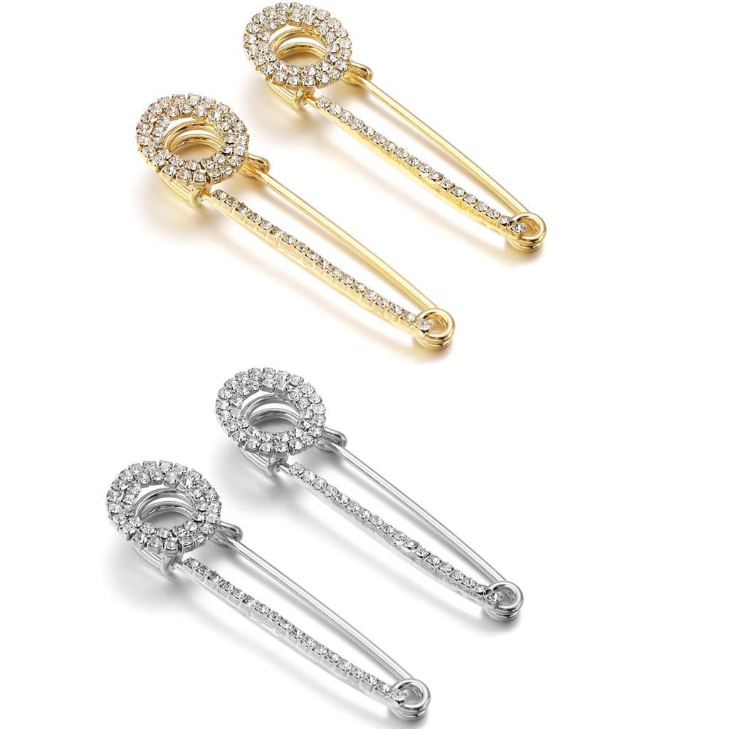 2pcs/Lot Alloy Rhinestone Brooch Pins Gold Silver Color Safety Fixed Brooches for Garment Decoration Jewelry Making