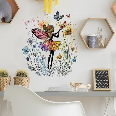 Self Adhesive Flower Butterfly Fairy Wall Stickers Peel and Stick Removable Waterproof