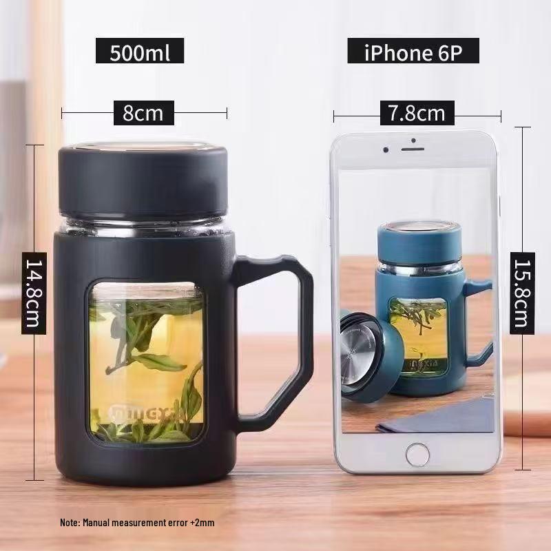 Large Capacity Insulated Explosion-proof Glass Tea Cup with Lid for Home and Office