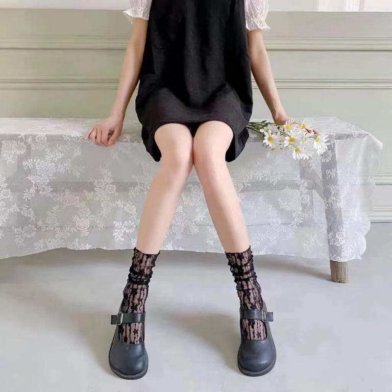 Women Sexy Lace Flower Fashion Ultra-thin Transparent Hollow Out Mesh Socks Summer Japan Style Harajuku Long Socks