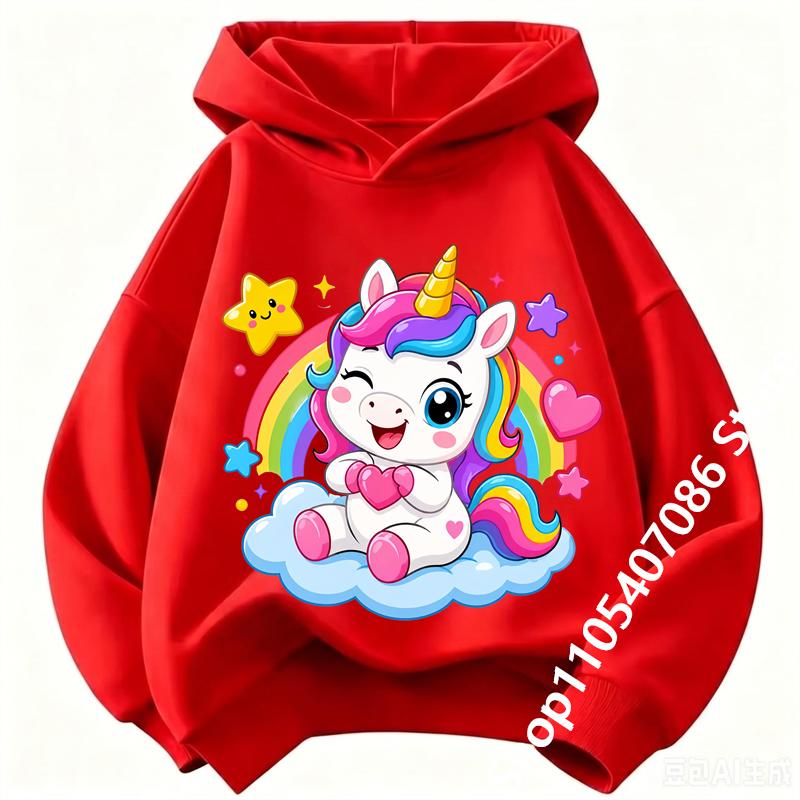 Autumn Winter Cute Unicorn Print Children's Hoodie Top Fashion Sports Long Sleeve Casual Boys Girl Pullover Kid Sweatshirt Coats