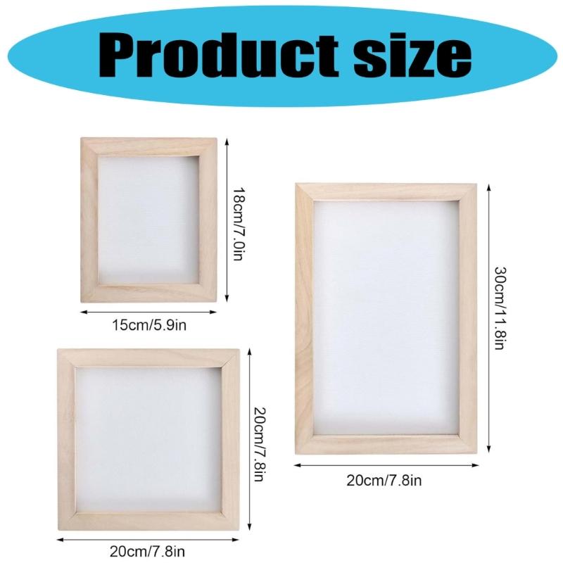 3Pcs Paper Making Craft Set Includes 3 Sizes Wooden Frames for Papermaking Handmade Craft Bookbinding Scrapbooking
