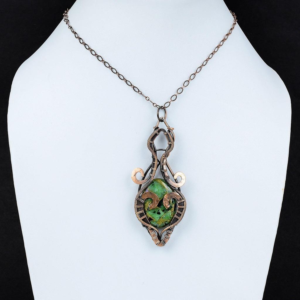 Copper Ruby Zoisite Pendant Copper Wire Wrapped Jewelry Real Gemstone Pendant Handmade Jewelry Copper Pendant Wire Wrapped Pendant For Gift
