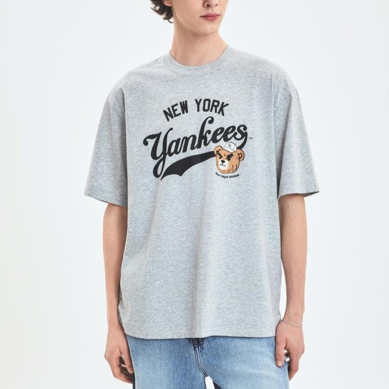 New MLB Frowning Bear Collection New York Yankees SS25 T Shirt Unisex Standard Heather Gray 3ATSE0253-50MGS