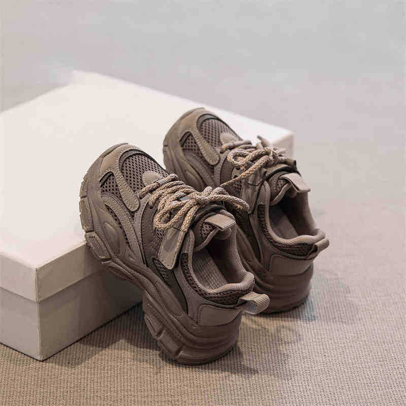 Kids Breathable Mesh Lace-Up Chunky Sneakers 26 хаки