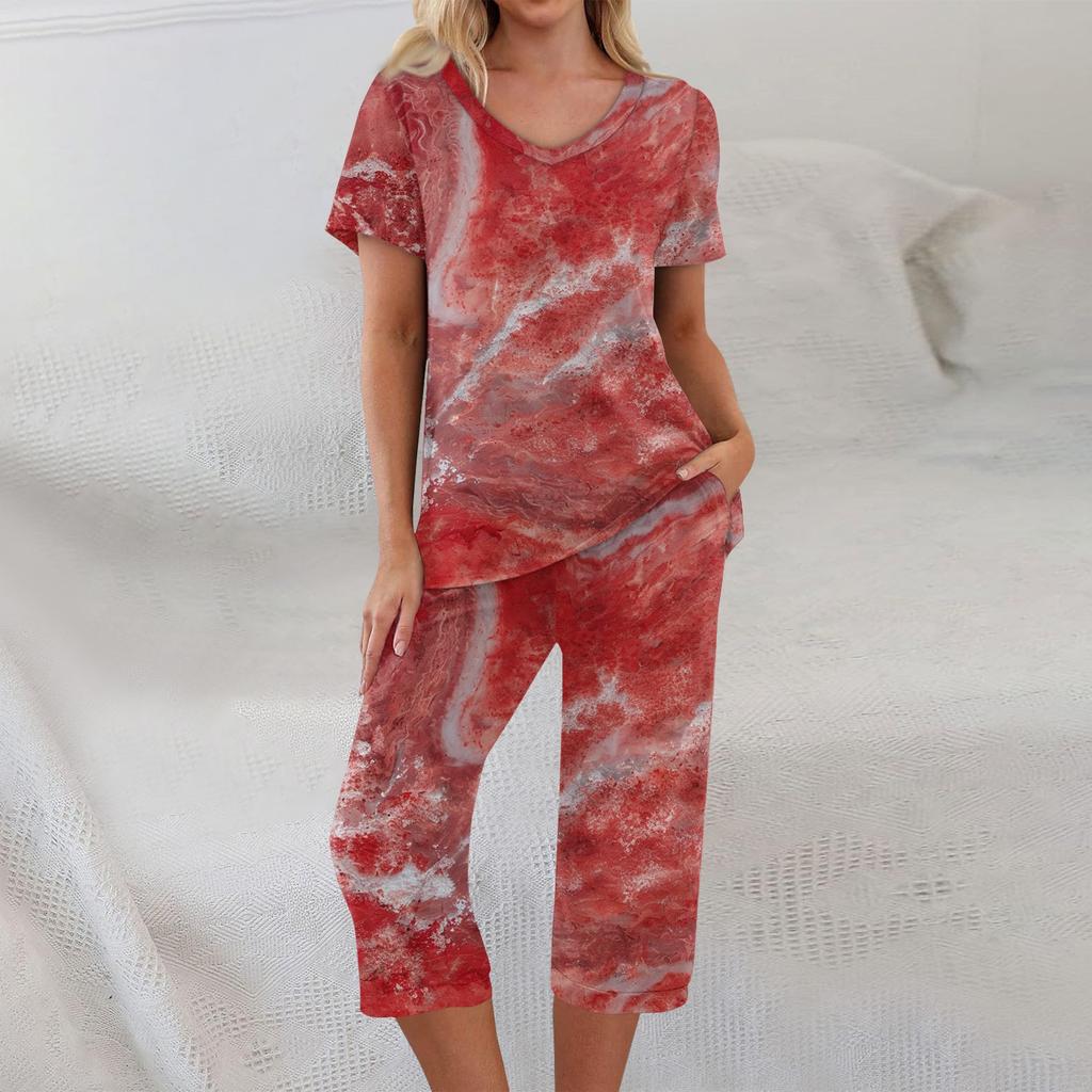 2 Piece Sets For Women Short Sleeve Top And Pants With Pockets Workout Soft Halloween Print Sets