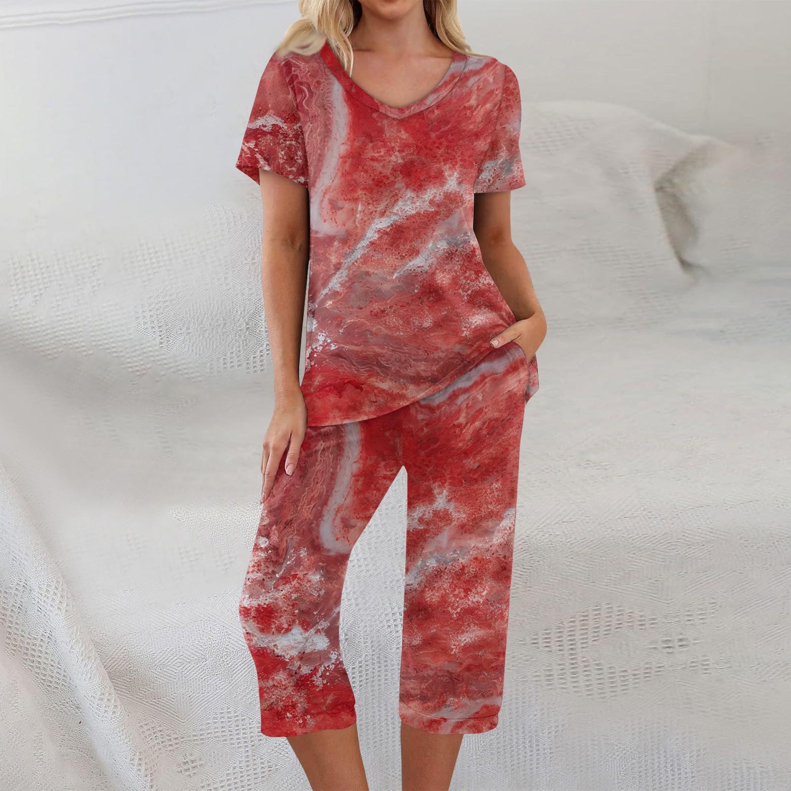 

Комплекты из 2 предметов для женщин: топ с коротким рукавом и брюки с карманами, мягкие комплекты для тренировок с принтом на Хэллоуин S