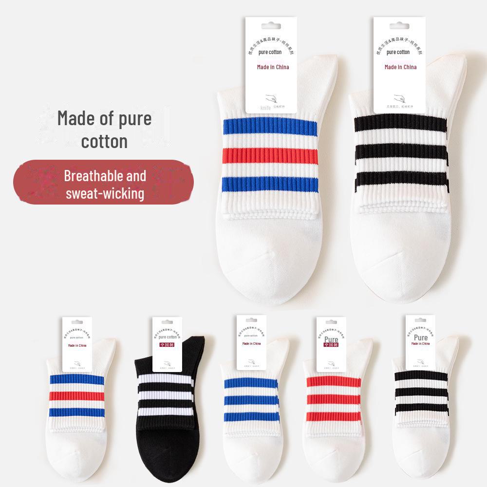 

Women s & Men s Breathable Striped Cotton Mid-Tube Sports Socks Unisex 36-43