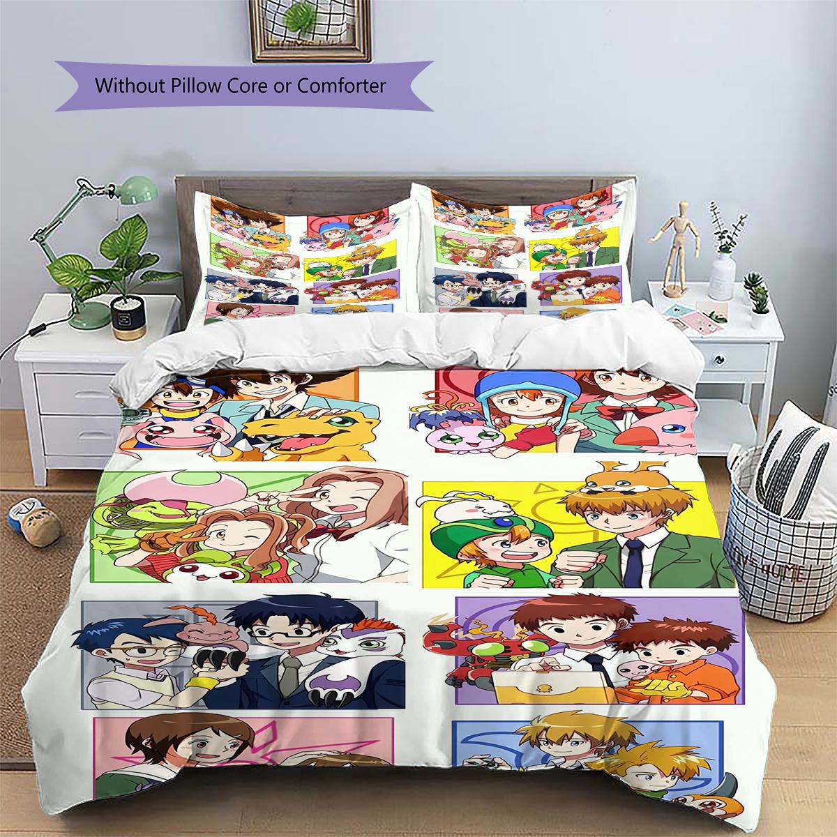Digimon Cute Duvet Cover & Pillowcases, Digimon Fan Bedroom Bedding, Perfect Gift.chl 135x200cm