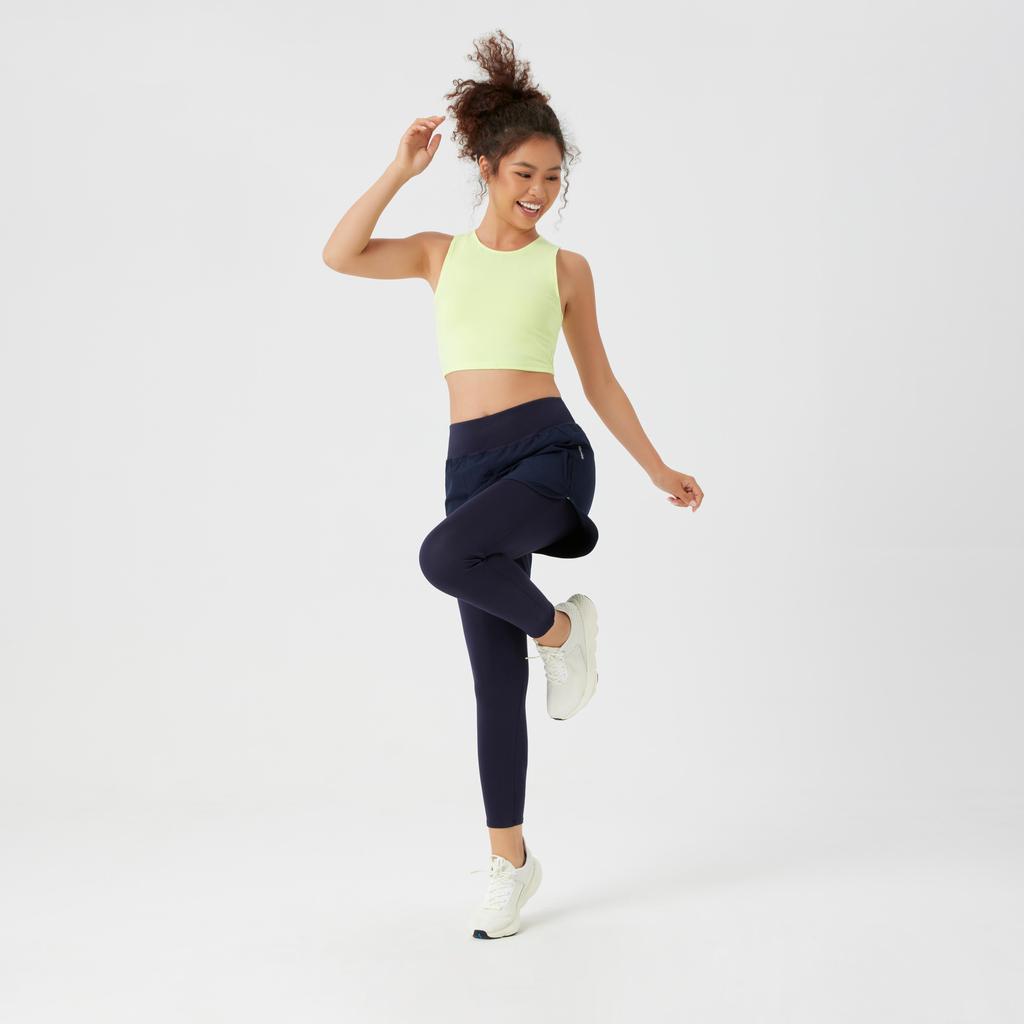 DECATHLON Fitness Fake Two Skinny Sports Pants Women's Blue Black