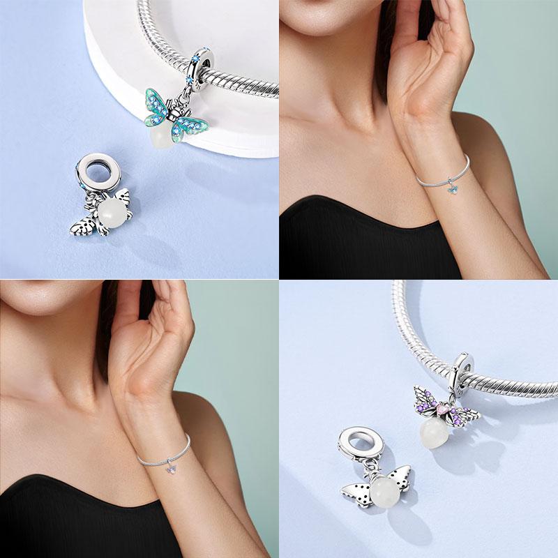 Copper Pink Purple Blue Luminous Fireflies Charms Beads Pendant Fit Original Bracelet Diy Fine Jewelry For Women