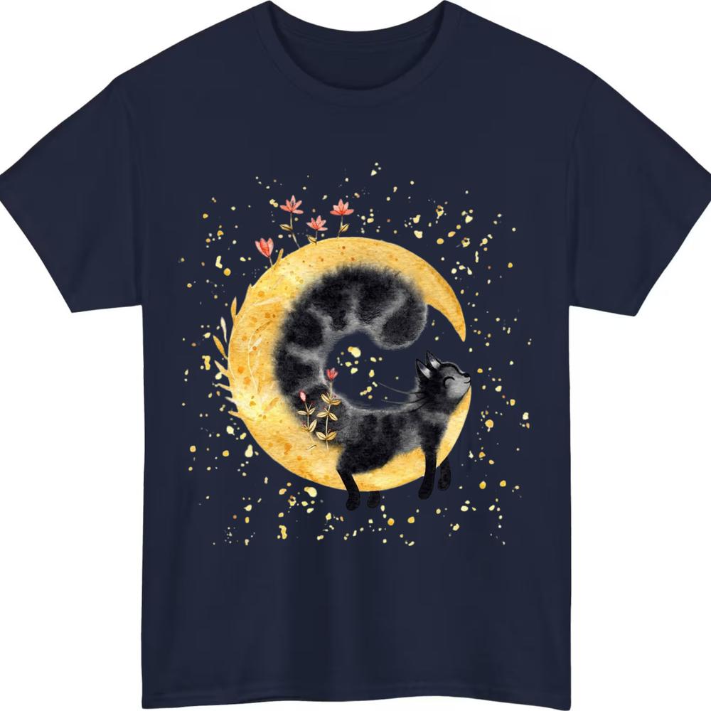 Celestial Floral Cat Tee Moon TShirt Witchy Astronomy Cosmic Kitty S