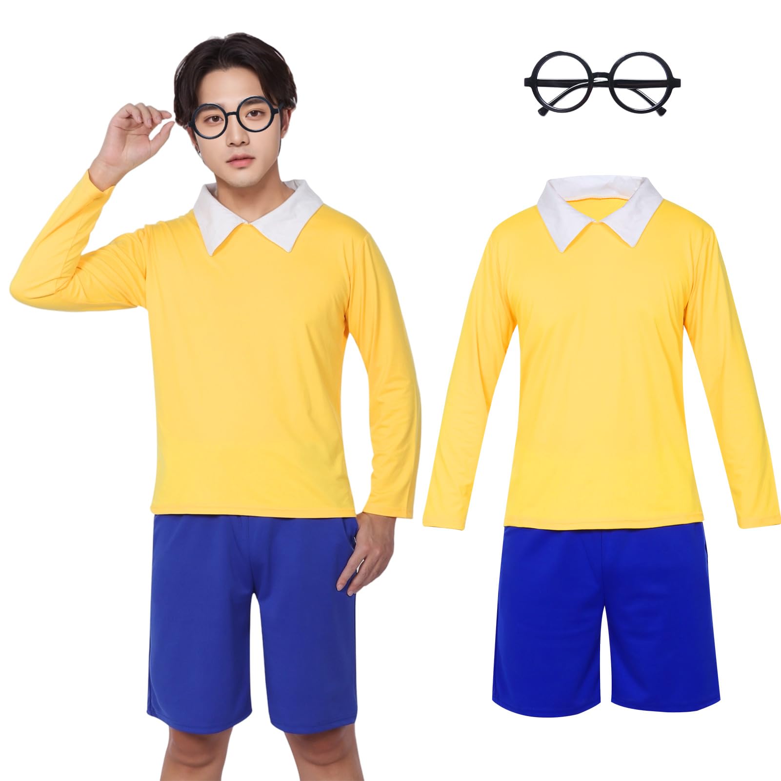 

Nobita Cosplay Yellow Stylish Yellow Blue Tights Crybaby Anime Yellow Long Navy Glasses Size [Formemory] E-mon Costume, T-Shirt, Outfit, Man, Boy,