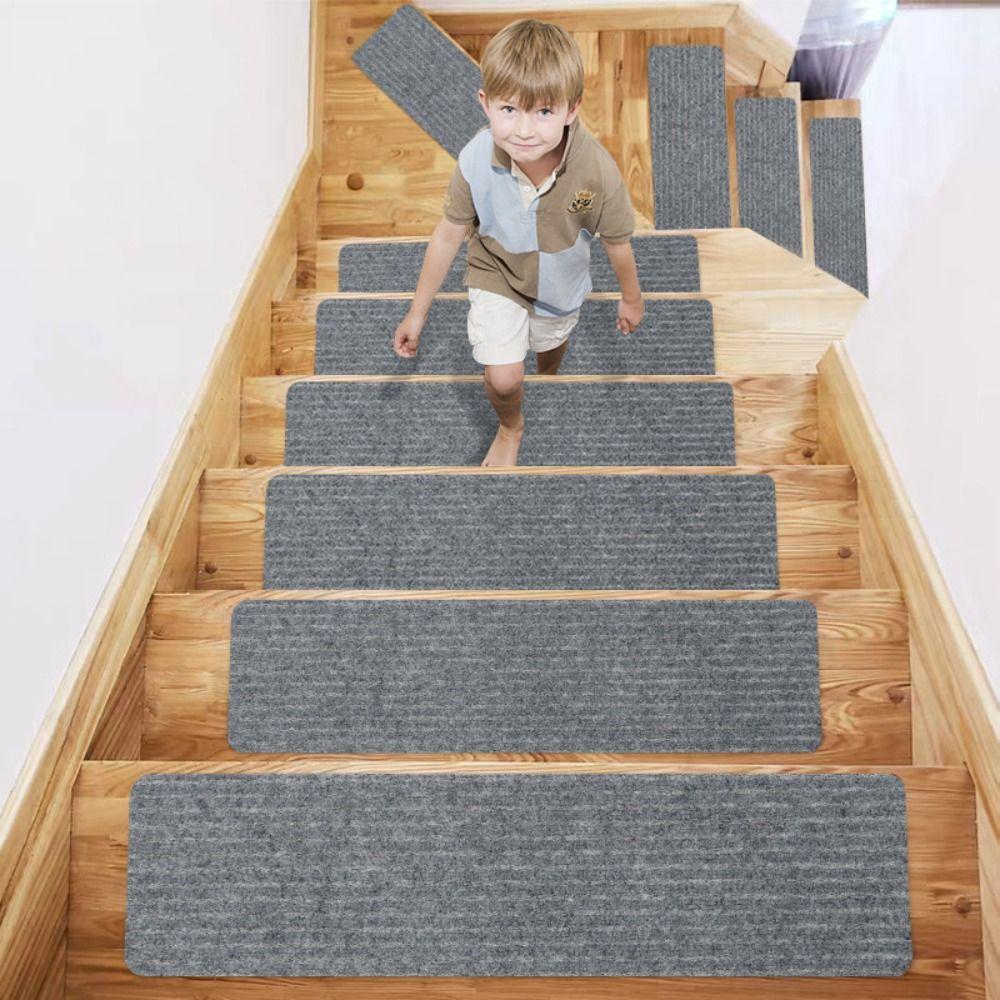 

Protective Floor Safety Mute Water Absorbing Anti-slip Stair Mat Step Carpet Floor Pad Step Pad Light Grey-Stripe