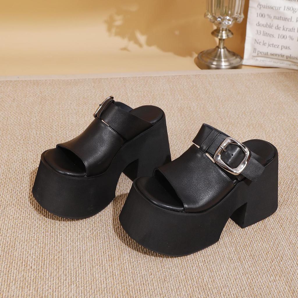 Zapatillas de Verano de Plataforma de Piel de Vacuno de Alta Gama para Mujer