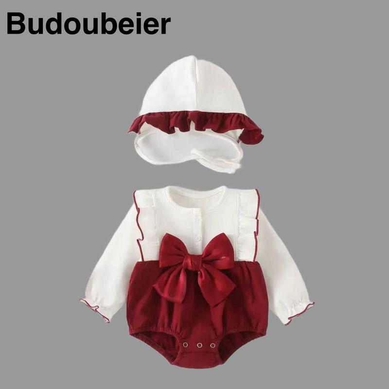

Baby Spring and Autumn Clothing for Girls, Princess Style, Cute and Stylish, One-Piece Romper for Full Month, 100 Days, and First Birthday Outings Red (Comes with a Hat) 80