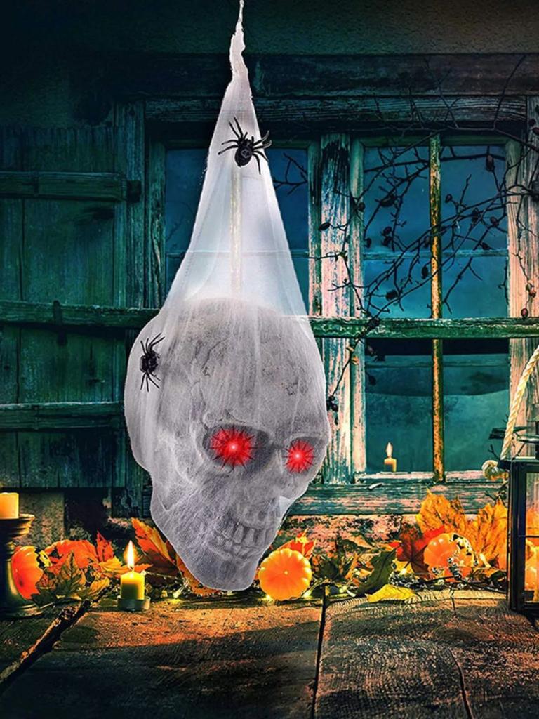 1PCS Halloween Horror Glowing Sound Control Spider Cotton Skull Prop Ghost House Secret Room Courtyard Decoration Decor