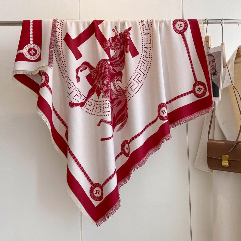 Winter New Imitation Cashmere Scarf High-end Women's Warm Square Scarf Red Cashew Jacquard Cape Shawl