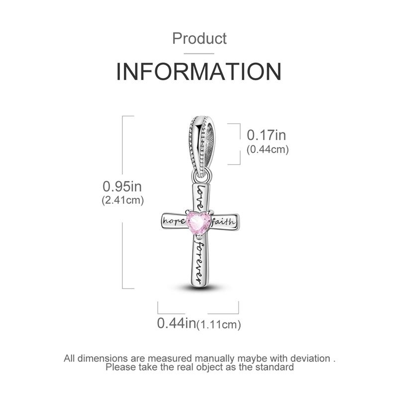 Charms Copper Eternal Love Pink Heart Cross Pendants Fit Plata Original Bracelets Women Jewellery Making Gifts
