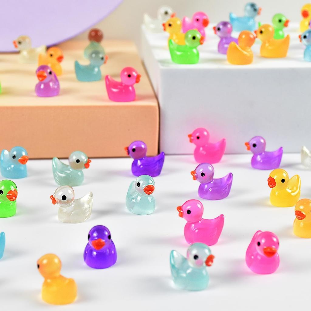 10/20ks Svítící Mini Pryskyřičné Kachničky Malé Kachničky Svítící ve Tmě Malé Plastové Miniaturní Kachničky Figurky pro Kutilství Pohádková Zahrada