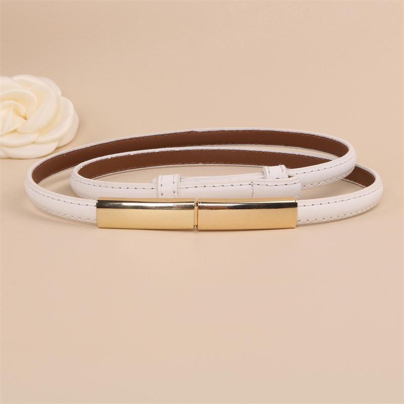Black Versatile Women's Thin Leather Belt - Fashionable Waist Cincher for Dresses and Shirts