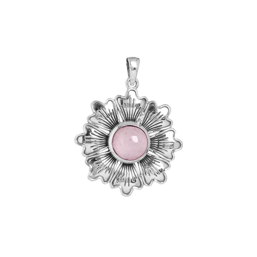 Rose Quartz Flower Silver Pendant, Pure 100% 925 Sterling Silver Handmade Jewelry, Silver Women Pendant Ap7118