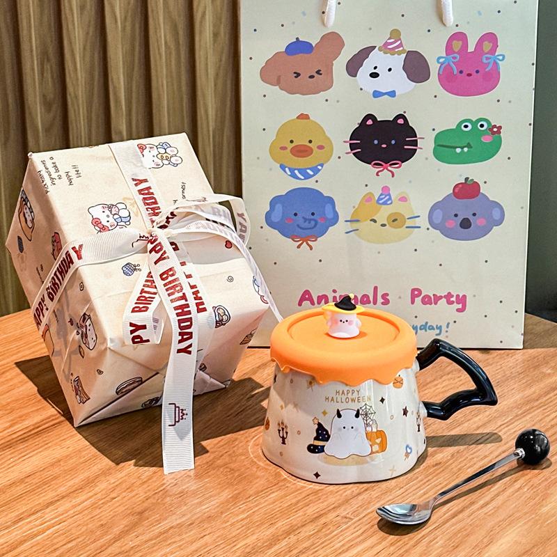 Kreative niedliche Gespenst Keramiktasse mit Deckel Haushalt Trinkbecher Paar Kaffeetasse für Mädchen Geburtstagsgeschenk