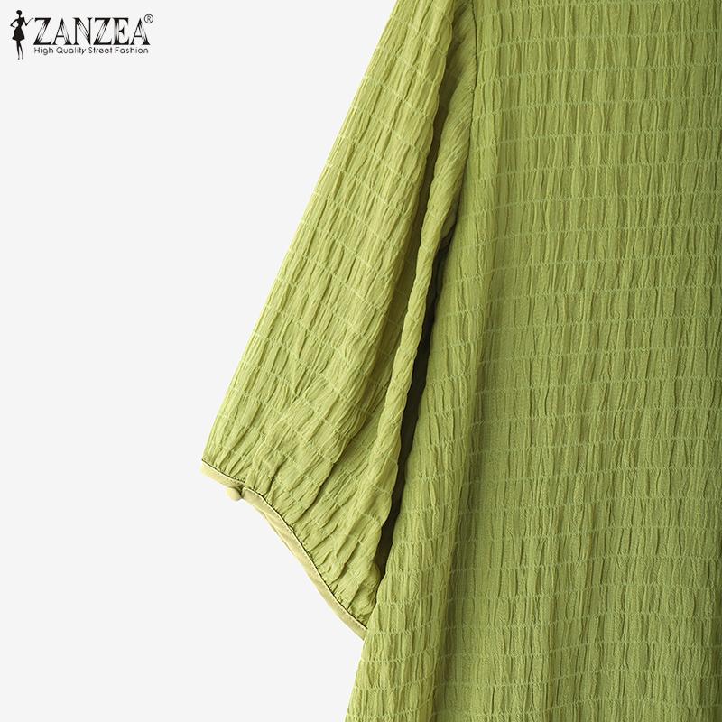 ZANZEA Women's Casual Textured O-neck 3/4 Sleeve Loose Blouse