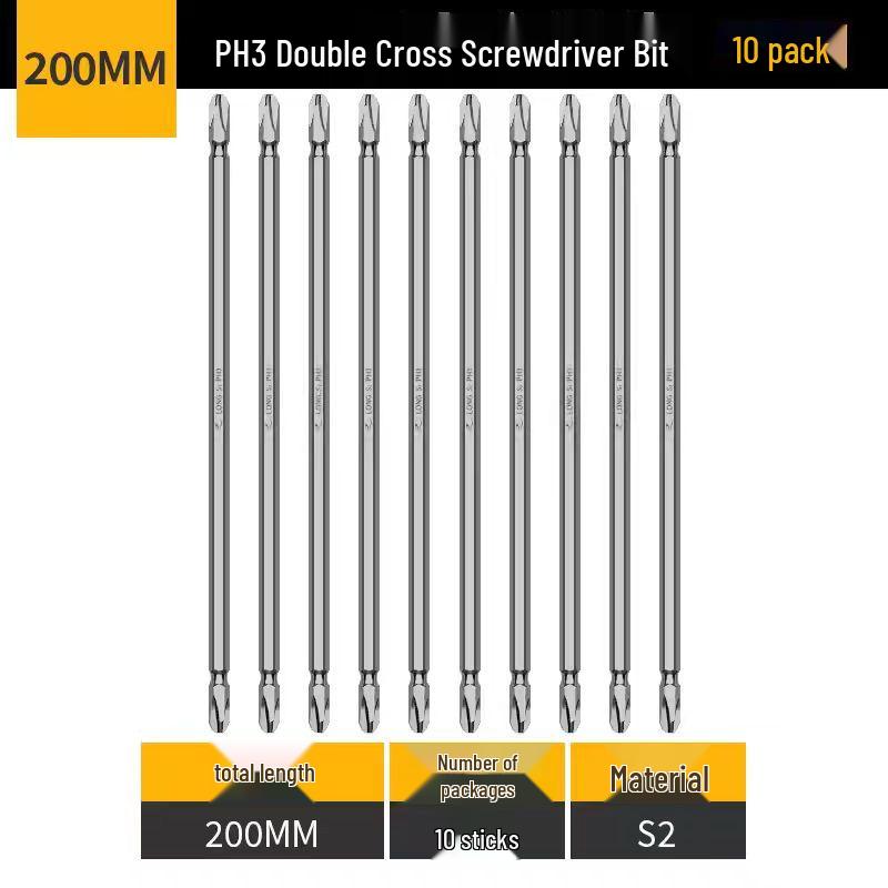 Pointed PH1/PH3 Magnetic Double-Ended Phillips Bit, High Hardness, S2 Alloy Steel Electric Screwdriver.