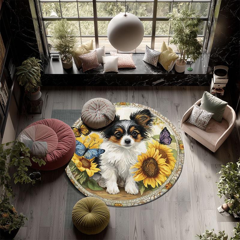 Butterfly Dog Pattern Round rug,Carpet Rug for Living Room Bedroom Playroom ,Non-slip Floor Mat,Holiday Gifts and Birthday Gifts.