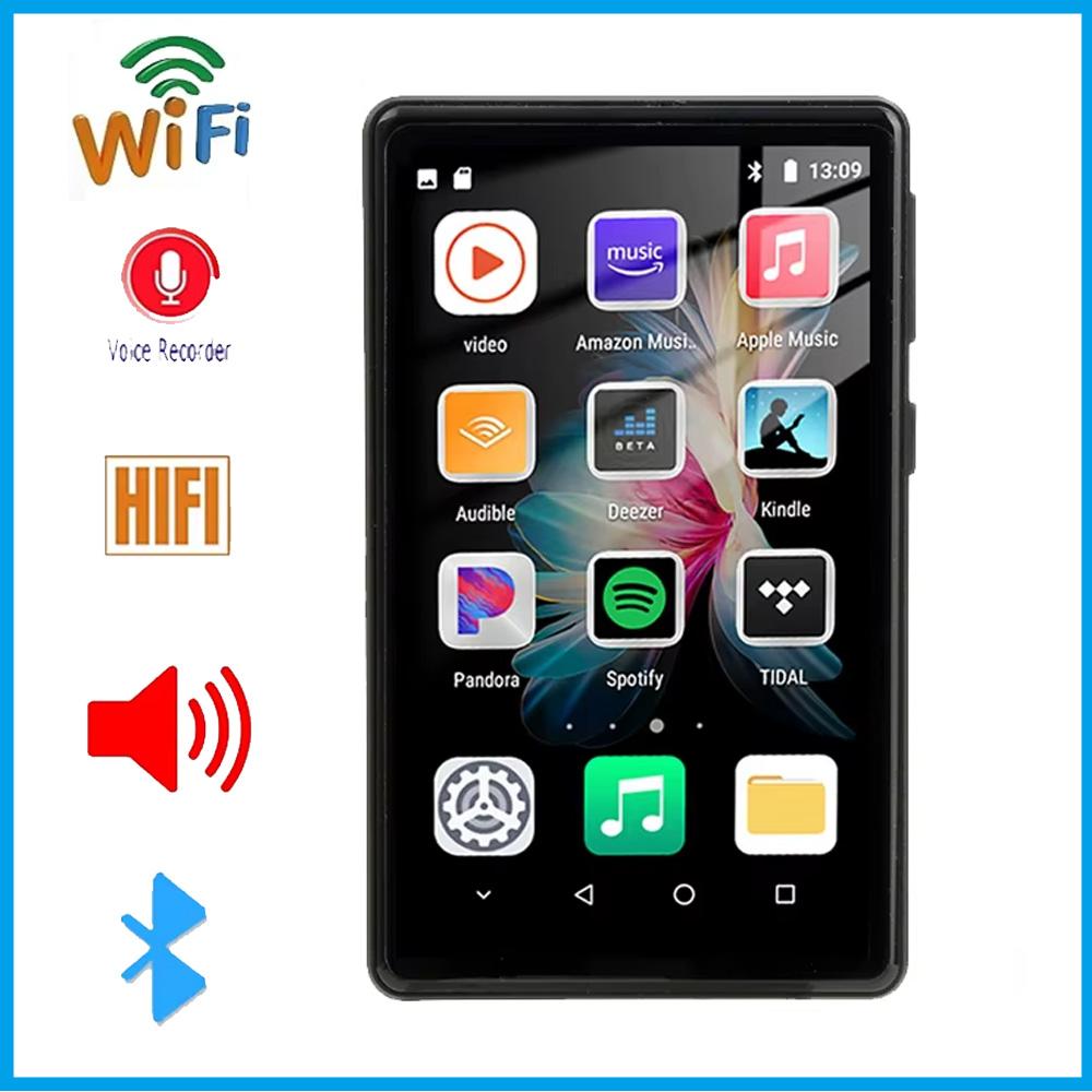 MP3 Player with Bluetooth and WiFi 4 Inch Full Touch Screen Mp4 Player with Speakers Android Digital HiFi Sound Music Player