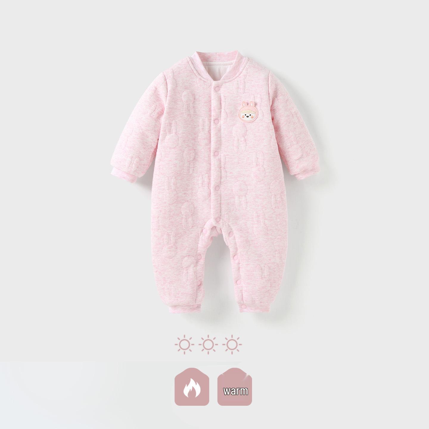 

Thickened Cotton Baby Bodysuit: Long Sleeve, Warm, Snap Crotch Outerwear for Boys & Girls, Ideal for Spring & Autumn 90cm рожевий