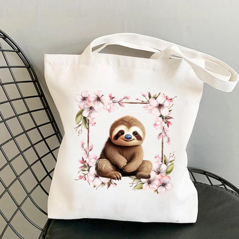 Cherry Blossoms Animal Koala Printed Shoulder Bag Student Large Capacity Canvas Eco-Friendly Bag