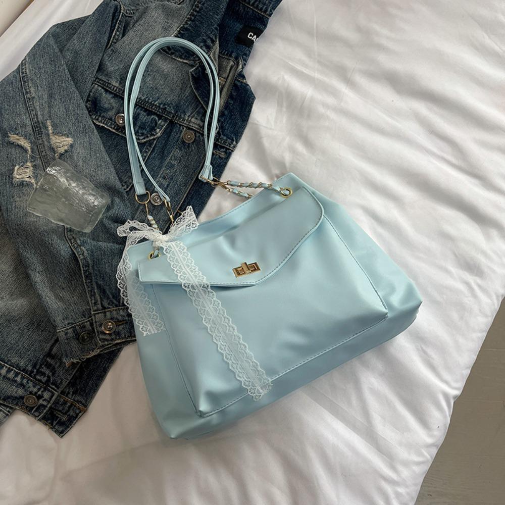 

Small Pack Solid Color Shoulder Bag with Ribbon Retro Crossbody Bag Sweet PU Shoulder Bag Girls синий