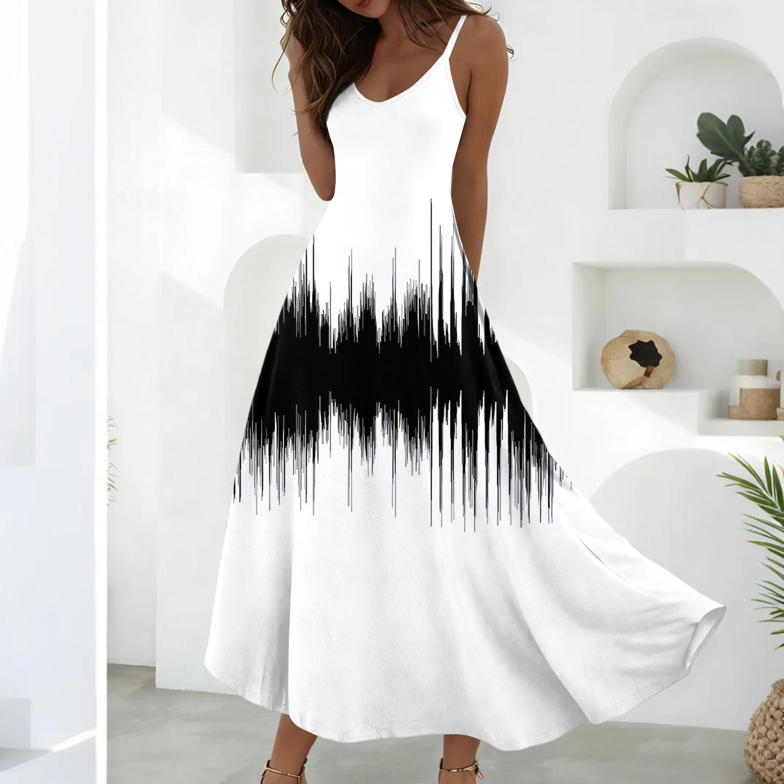 

Летние платья для женщин Платья Длинные Легкие А-силуэта Без рукавов Сарафаны С карманами L чёрный