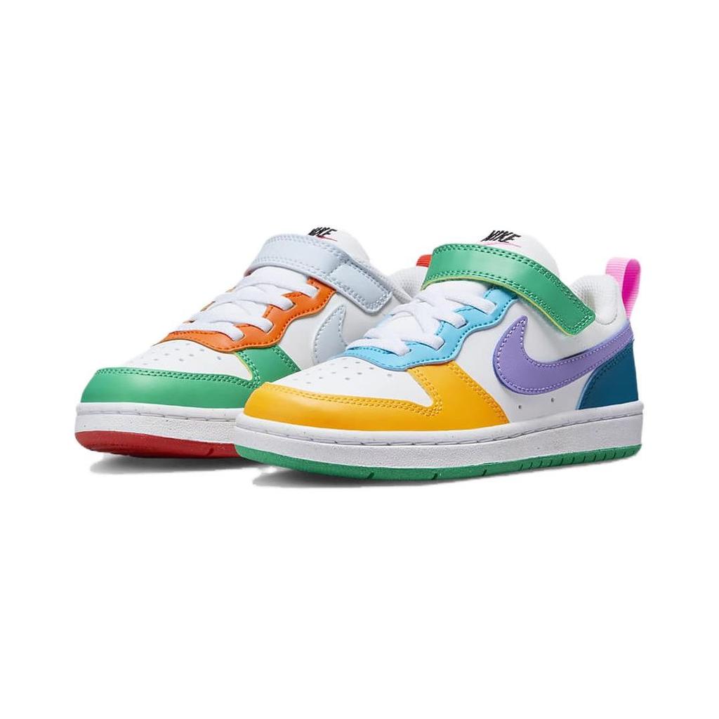 Nike Court Borough Low Rc Comfortable Sports Non-Slip Wear-Resistant Low-Top Kids Skate Shoes Kids sneaker White Purple Green FQ8378-902