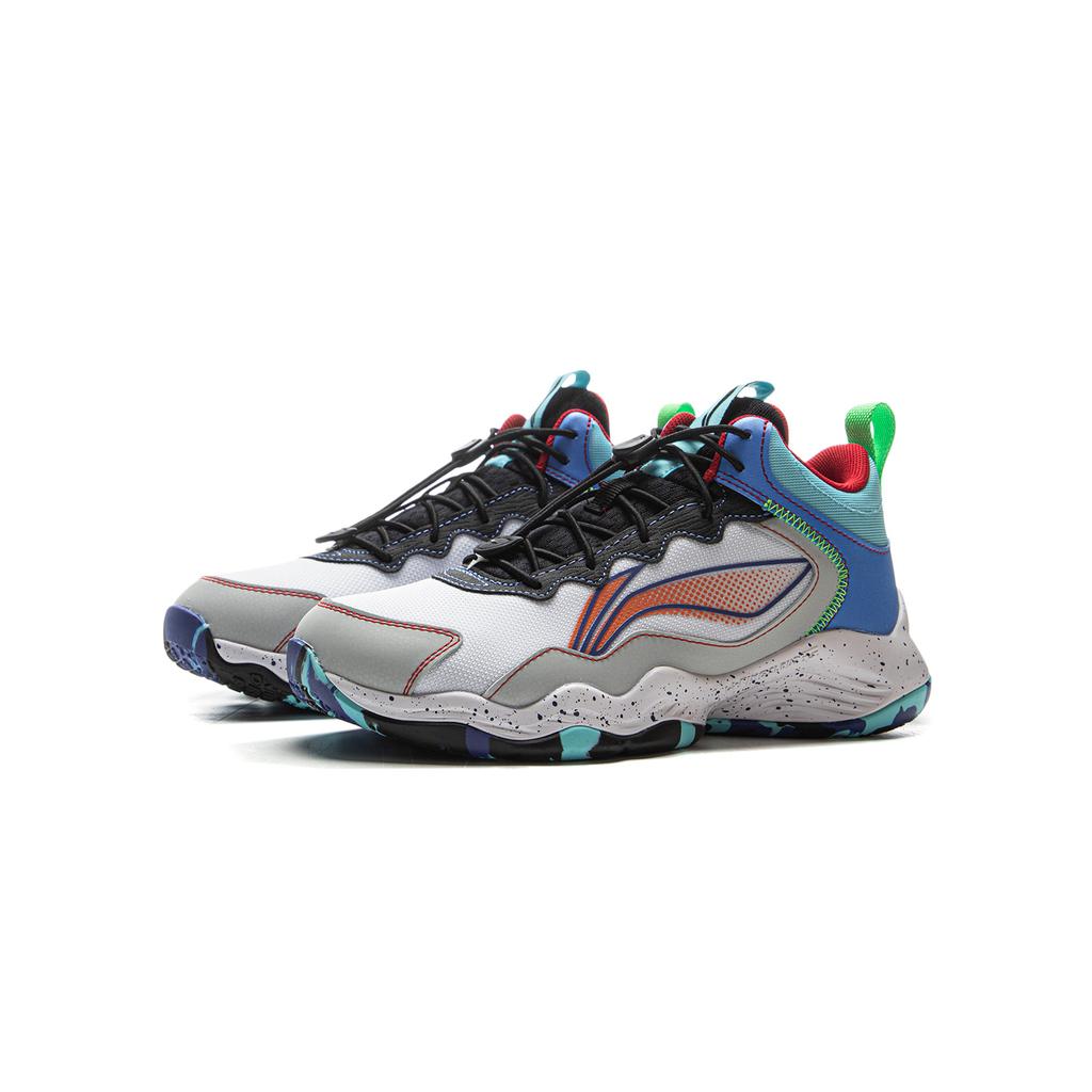 Li Ning Kids Pioneer Ling I TD Synthetic Leather Comfortable Shock Absorption Low Top Basketball Shoes Kids basketball shoes Gray Blue YKBU128-1