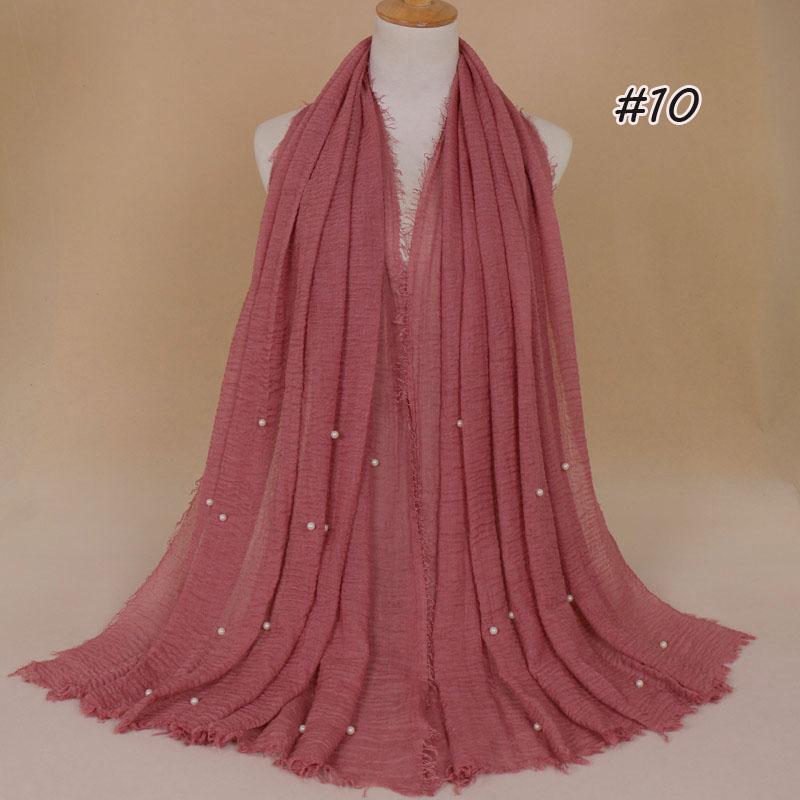 New Plain Crinkled Cotton Muslim Hijab Scarf Women Ladies Scarfs Shawls Head Wrap Pearl Beads Head Scarves Soft Muffler Stole