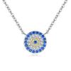Bijoux de mode pour femmes en argent sterling 925 Micro-incrustation Zircon Zircon Blanc Bleu Œil Rond Pendentif Collier