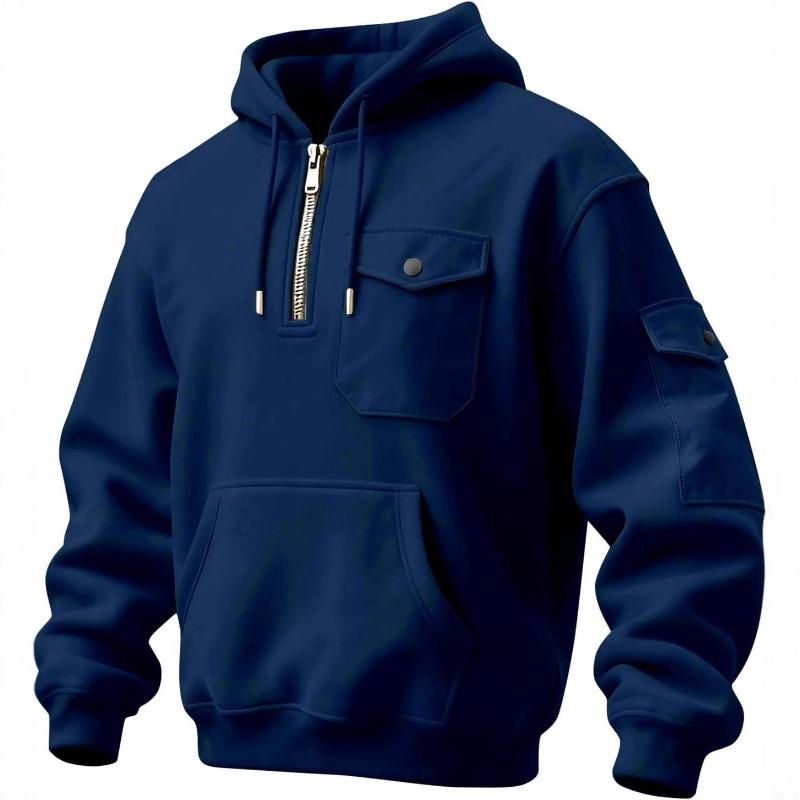 New autumn and winter men's sweater multi-pocket hooded long-sleeved fleece jacket top casual sports