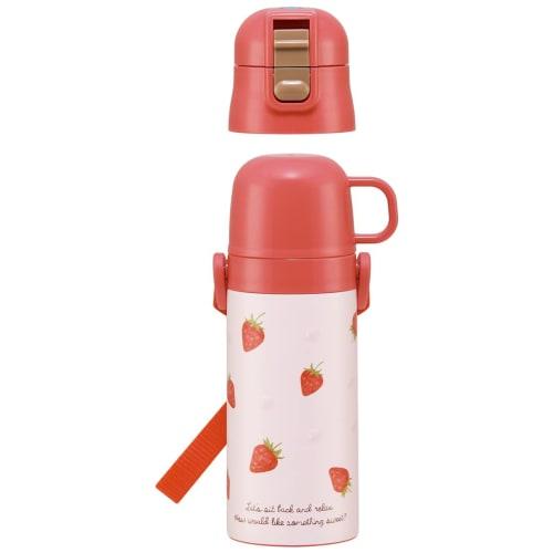 Skater Children's Water Bottle 2WAY Direct Drinking Cup Type Strawberry Strawberry Pink 350ml (When Drinking) 420ml (When Drinking Directly) Stainless