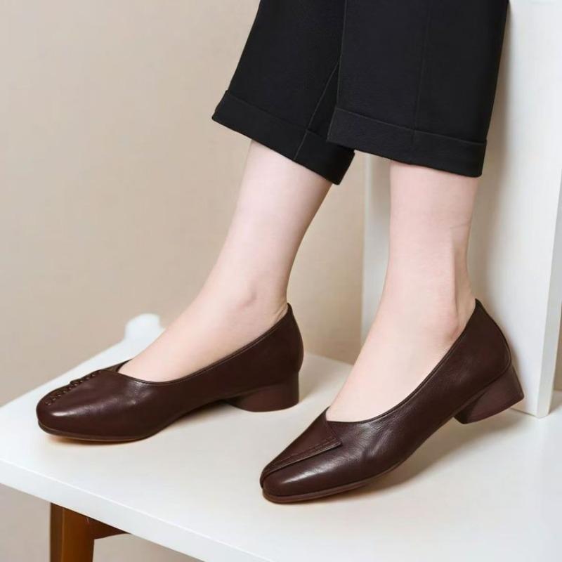 Autumn Fashion Trend Non-slip Light Mouth Single Shoes New Soft Leather Spring and Autumn Leather Shoes Retro Women's Shoes