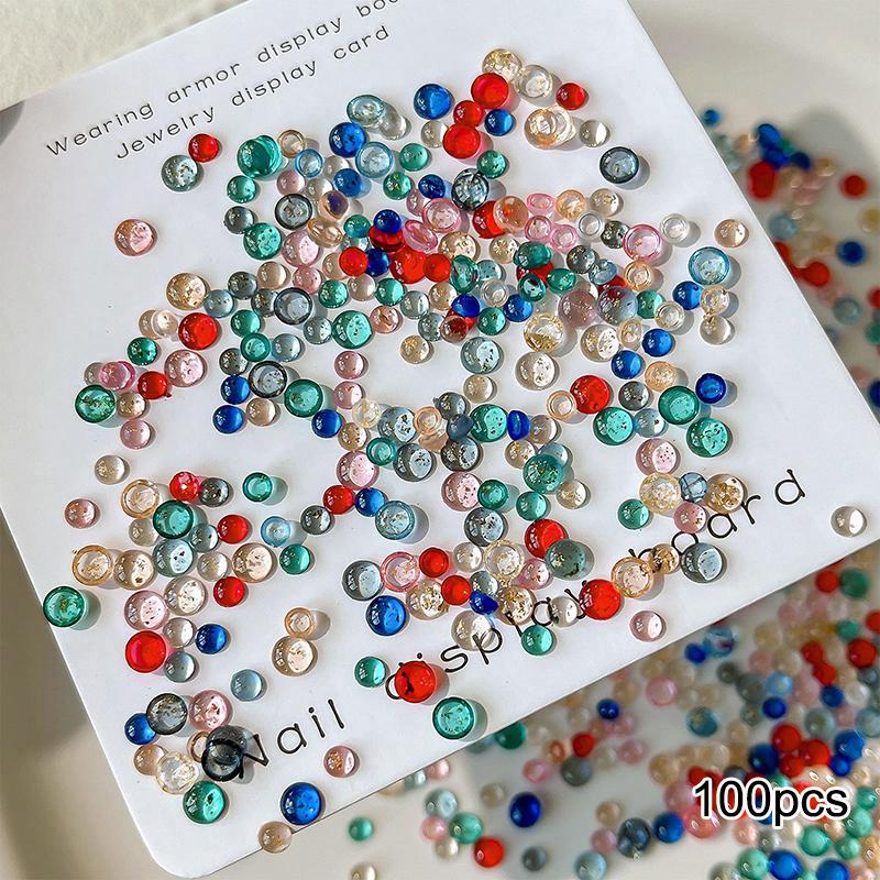 100Pcs Sparkle Flat Back Round Diamonds Mixed Color Resin Nail Art Decorations Manicure Ornaments