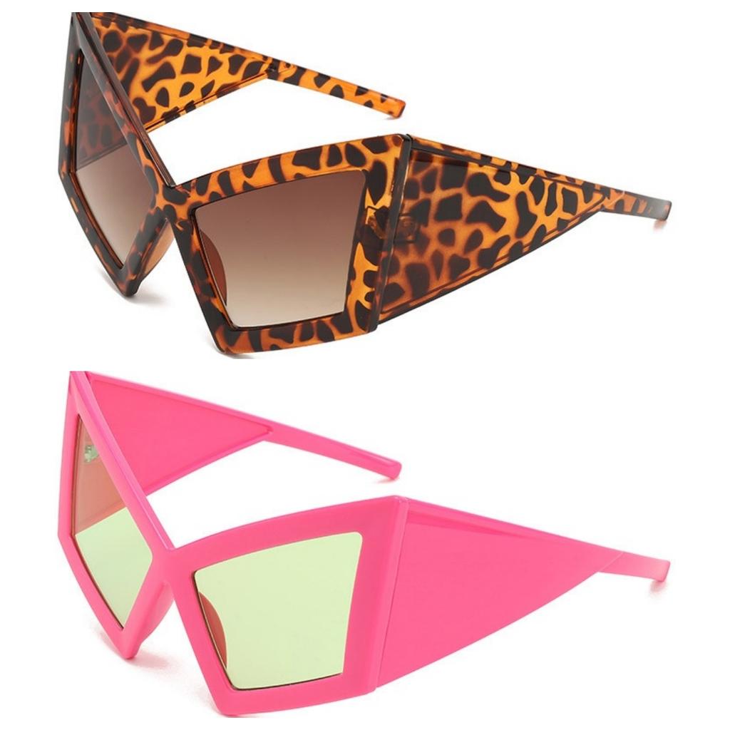Luxury punk women sunglasses oversized cat eye windproof UV400 lenses fashion runway show frames modern