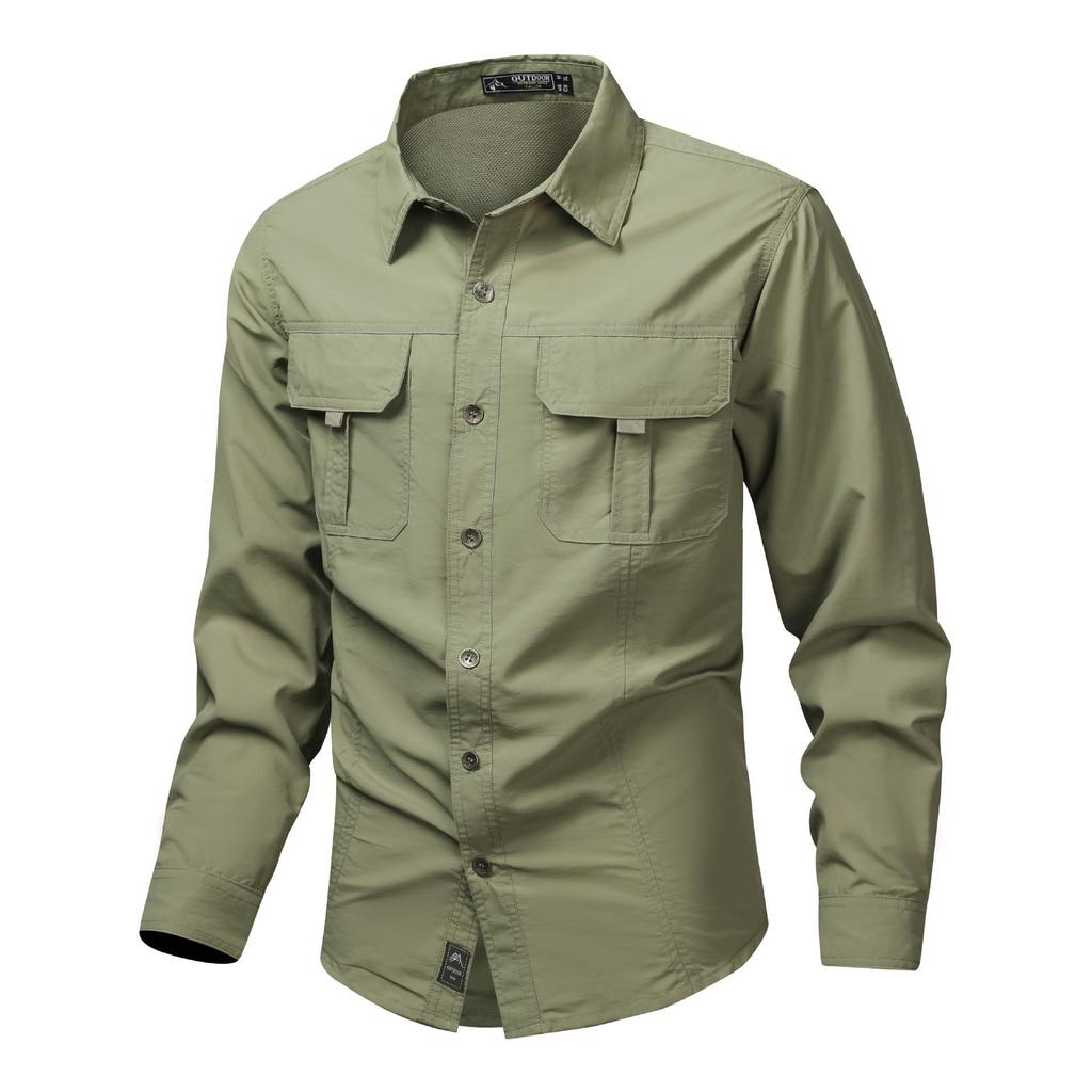 Quick-Dry Casual Long Sleeve Work Shirt - Solid Color, Lightweight Outdoor Top
