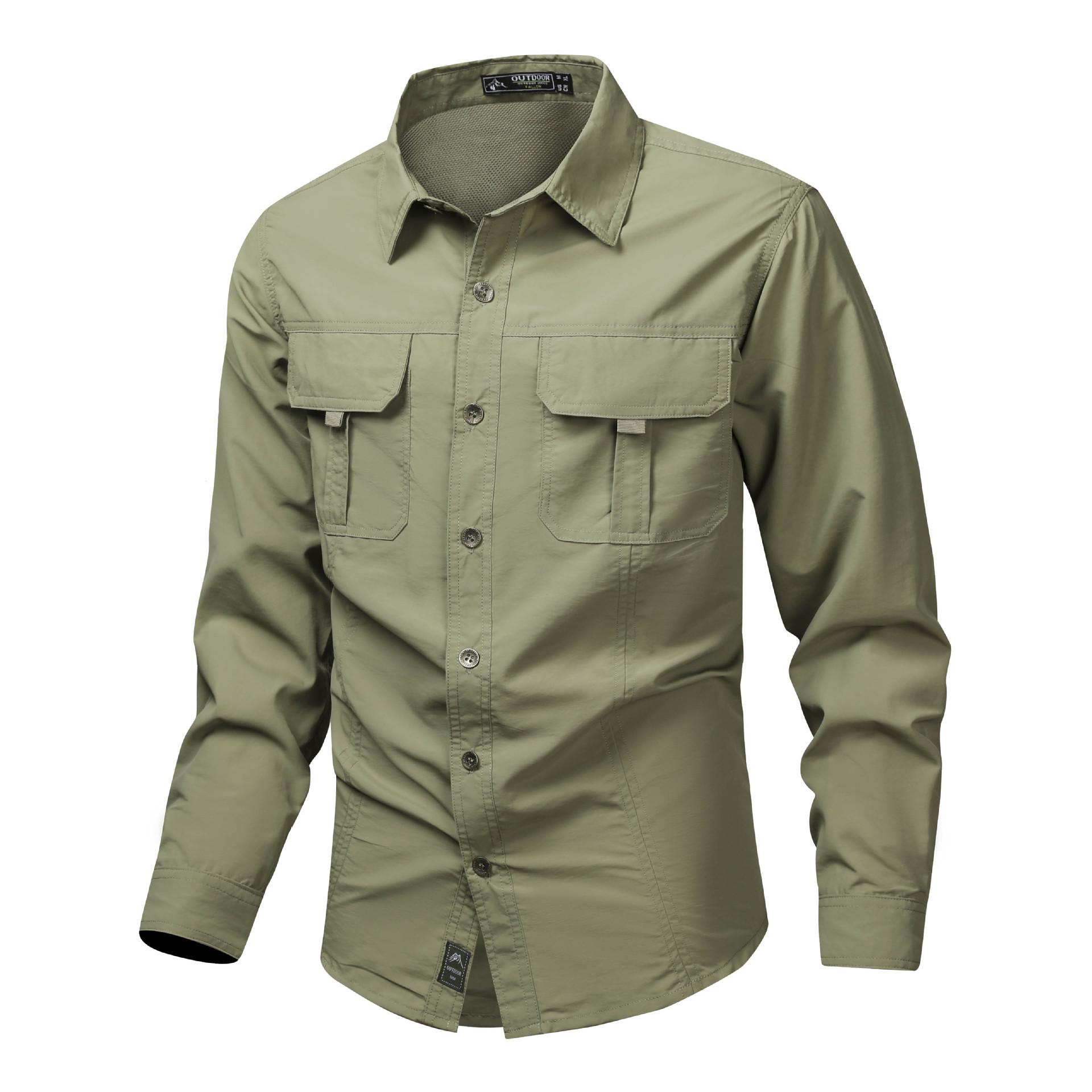 

Quick-Dry Casual Long Sleeve Work Shirt - Solid Color, Lightweight Outdoor Top 4XL