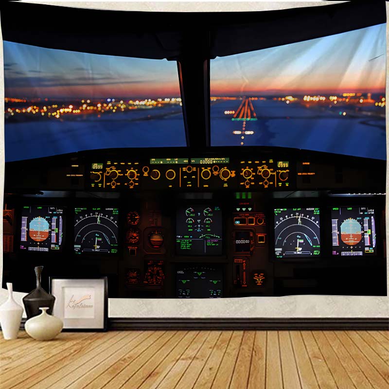 Education Wall Art Decorative Aircraft Cockpit Control Room Printed Tapestry Bedroom Living Room Background Cloth tapiz